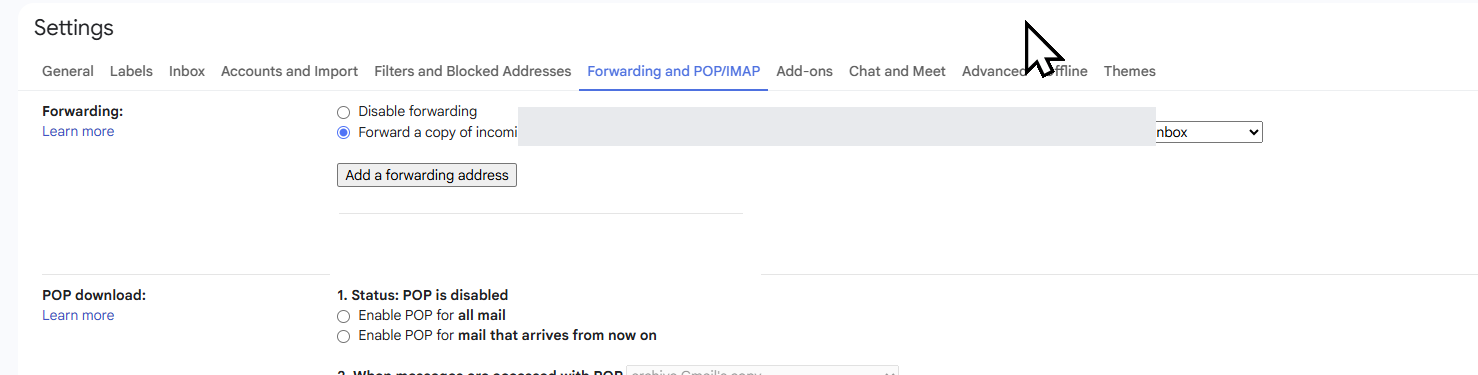 Gmail → Impostazioni → Tab Inoltro e POP/IMAP