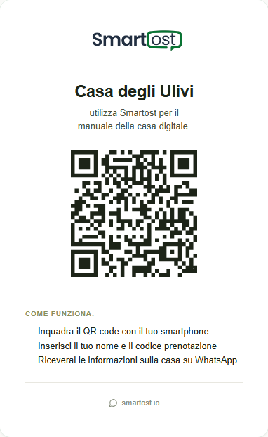 Scheda da stampare con QR code e istruzioni per attivare il concierge