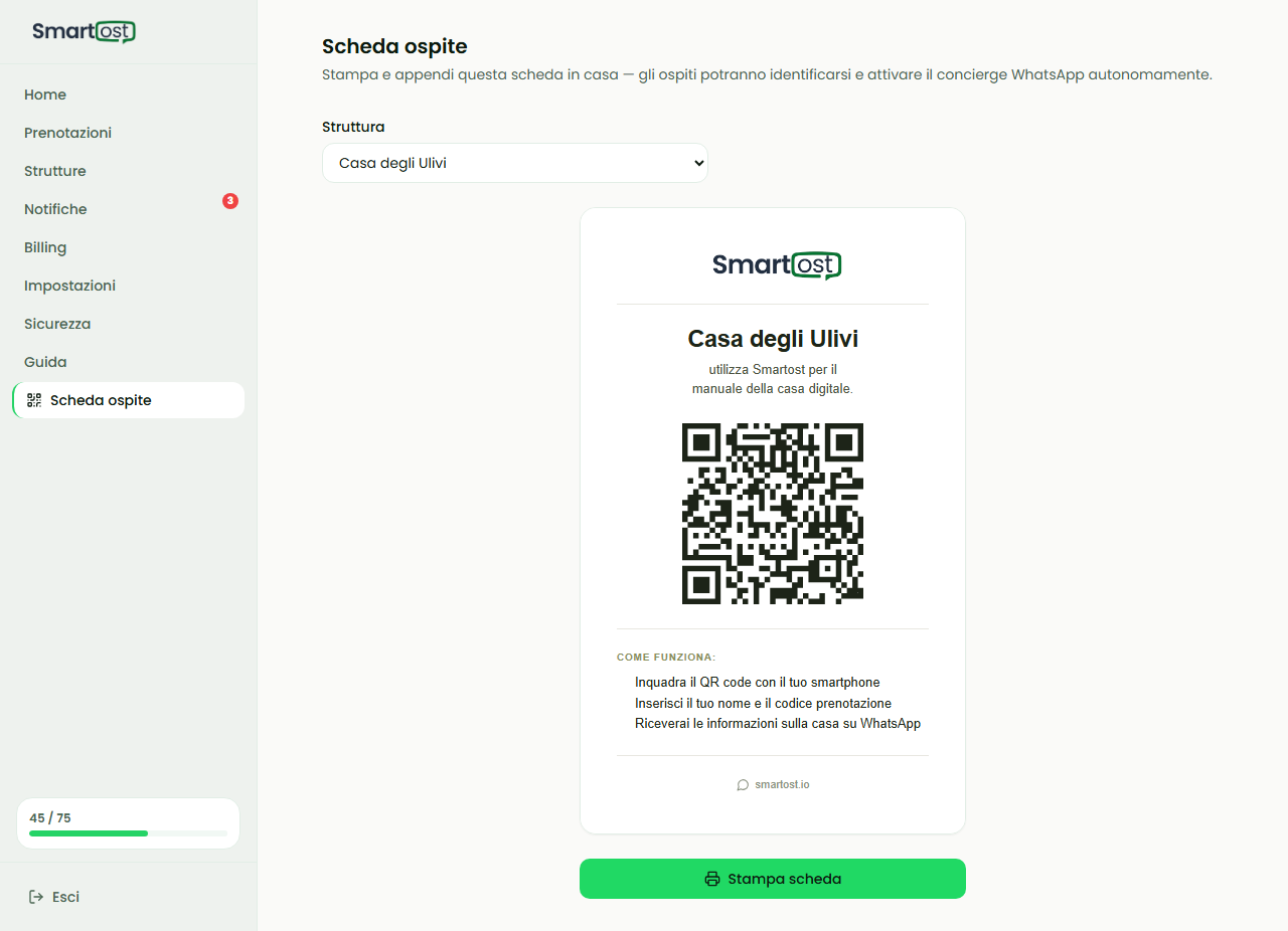 Pagina generazione scheda da stampare con selezione struttura